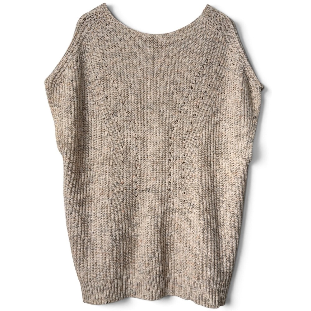 PILCRO Oversized Oatmeal Marl Knit Sweater Vest Deep V-Back Strap MEDIUM